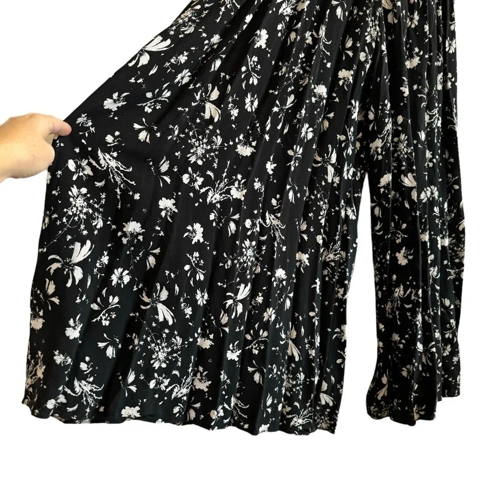 Free People Black and White Floral Striped Shirred Jumpsuit